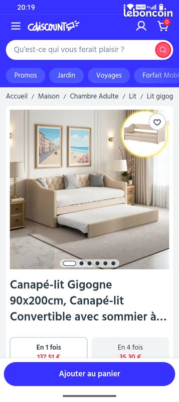 Canapé lit cigogne avec 2 matelas 1 personne (image 1)
