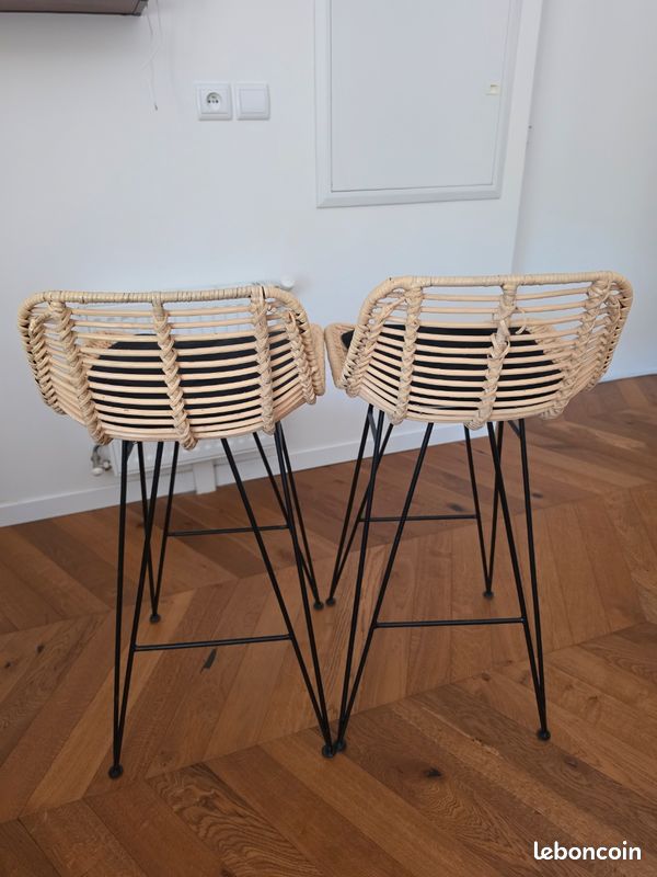 Tabourets de bar métal et rotin X2 (image 2)