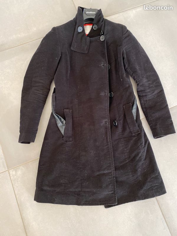 Manteau long noir avec ceinture Taille 1 (image 1)
