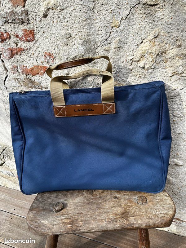 Sac De Voyage Vintage Lands' End En Toile Bleue - Grande Taille, Sangle Ajustable, Années 80/90