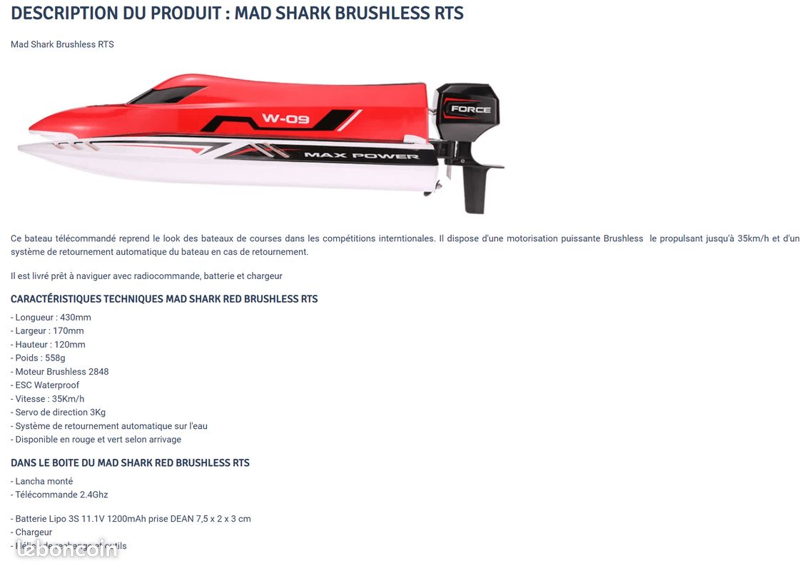 Bateau RC Brushless – 45KM/H – Modèle K&M – Occasion