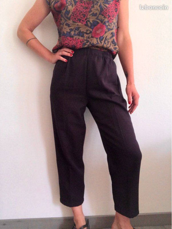 Pantalon vintage large taille haute couleur prune (image 1)