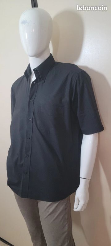 Chemise Homme Manches Courtes Devred - Taille L - Noir à Carreaux - Coton/Lin - Occasion Très Bon État