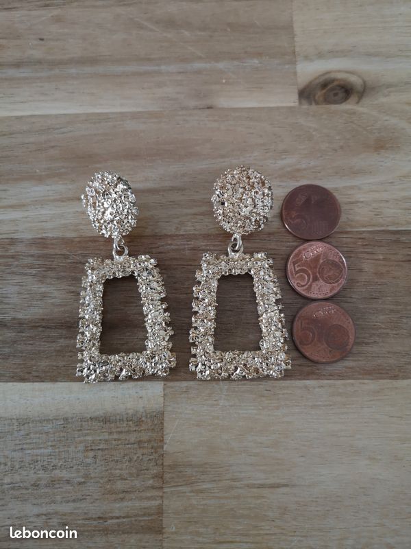 Boucles d'oreilles trapèze doré (S44) (image 4)