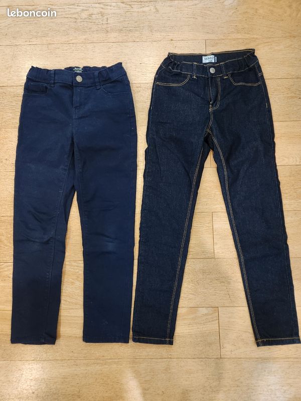 Lot De 2 Pantalons Jeans Fille - Taille 9-10 Ans (équivalent 10 Ans) - Marque Kiabi - Occasion