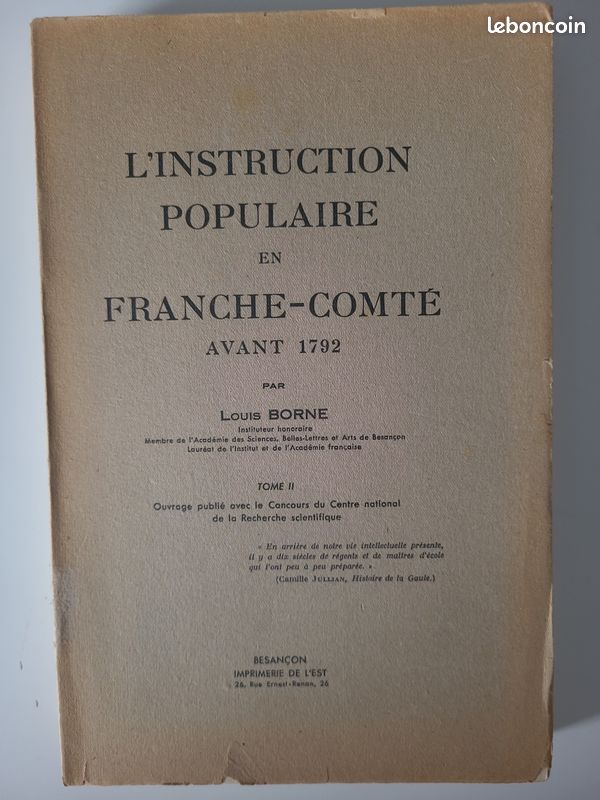 L'instruction Populaire En Franche-Comté Avant 1792. Tome I & 2 (image 4)