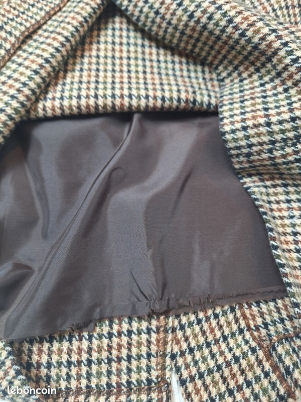 Jupe Vintage Pied De Poule Faite Main - Taille 38, Doublée, En Très Bon état