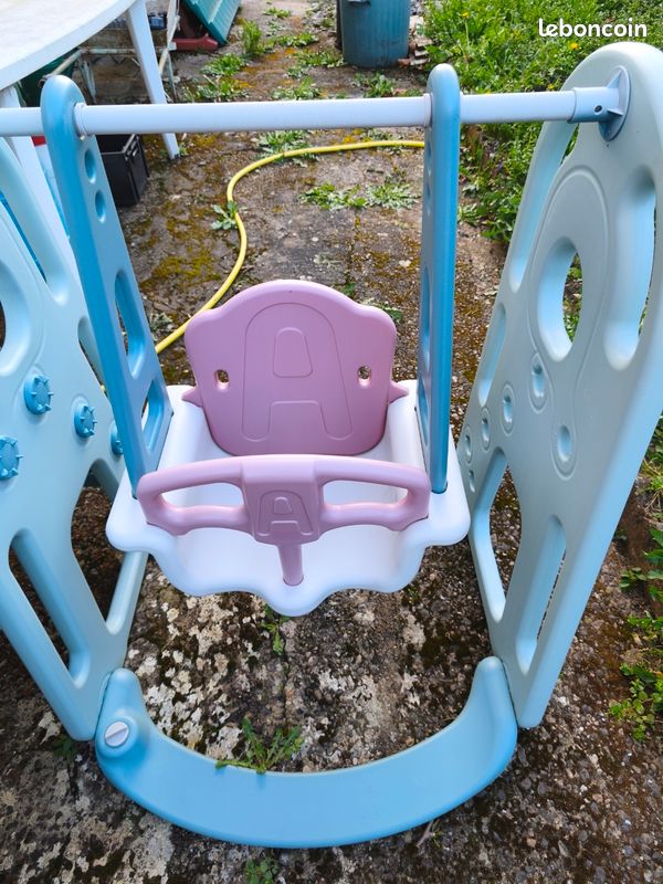 Portiqu nfant toboggan, balançoir, panir baskt-ball, échll