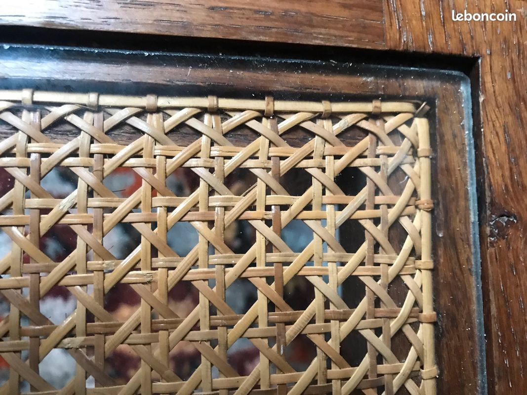 Table basse ancienne bois verre et cannage (image 3)