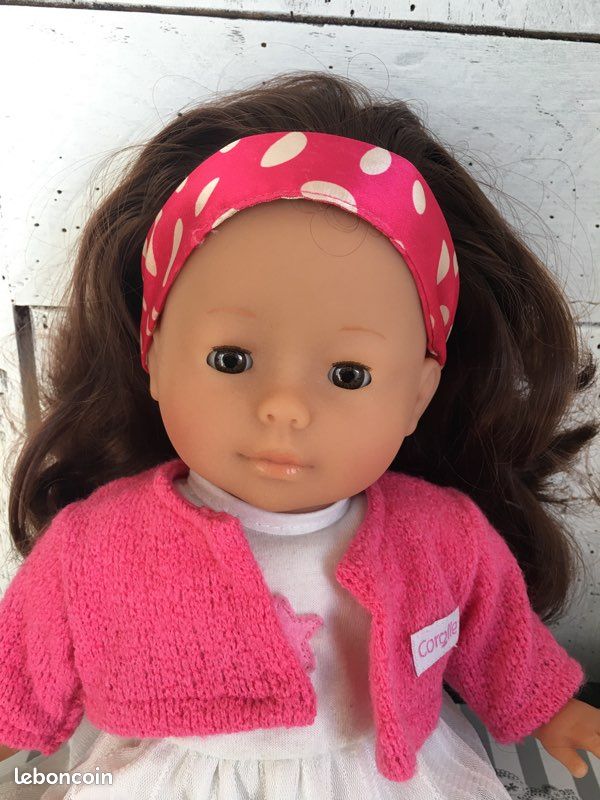 Poupée Corolle Vintage 1994 - Fille Brune Cheveux Longs 36 Cm - Robe Vichy Rose