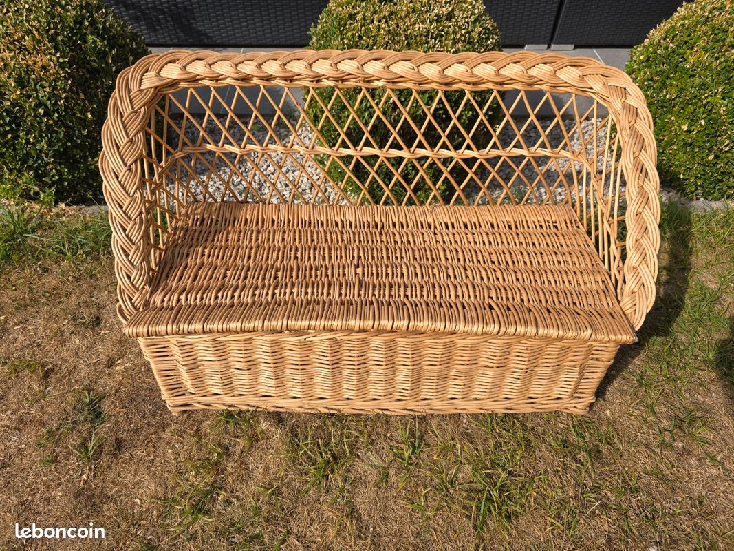 Coffre banc osier rotin bambou vintage (image 1)