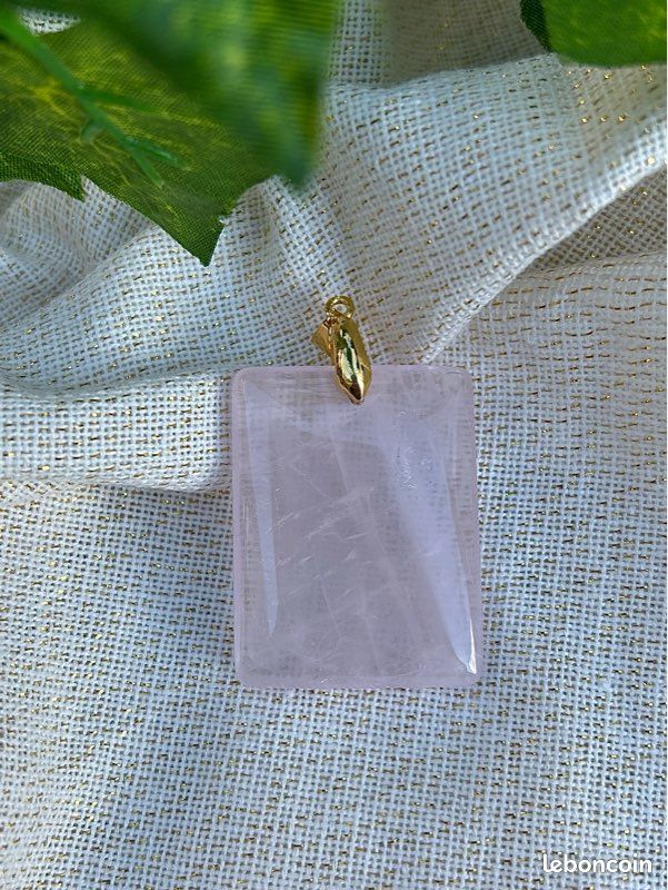 Pendentif Quartz Rose & Chaîne Argent - Lithothérapie - Pierre Naturelle - Neuf
