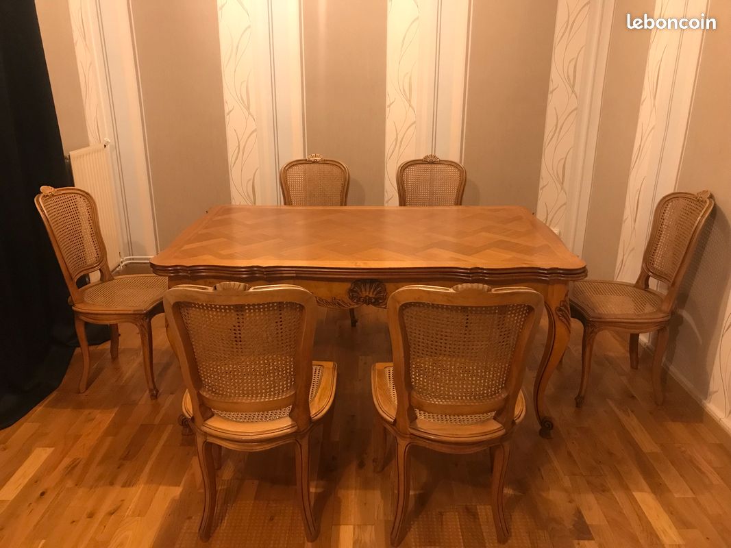 Grande Table De Salle à Manger En Merisier - Marqueterie, Rallonges - TTBE