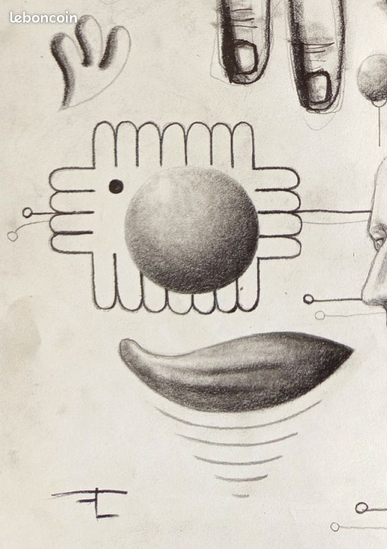 Art contemporain dessin crayon à papier surréalisme oeuvre ..., image size:564x800