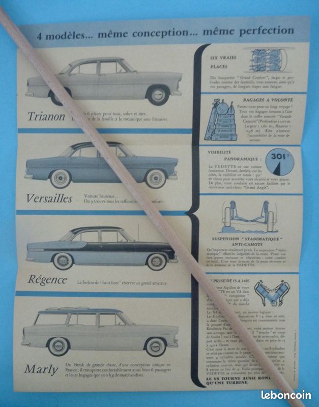 🚗 Catalogue Brochure Prospectus voiture 1957 SIMCA VEDETTE TRIANON VERSAILLES REGENCE MARLY (image 1)