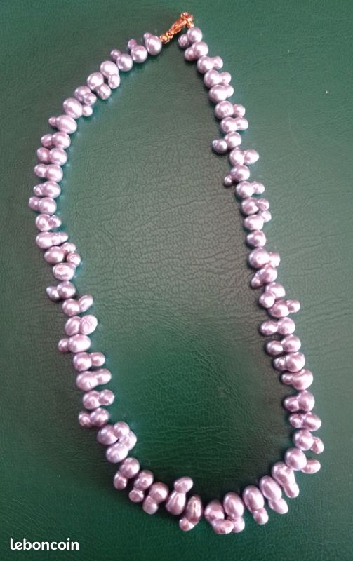 Collier perles de culture grises artisanales différentes formes très original état neuf (image 1)