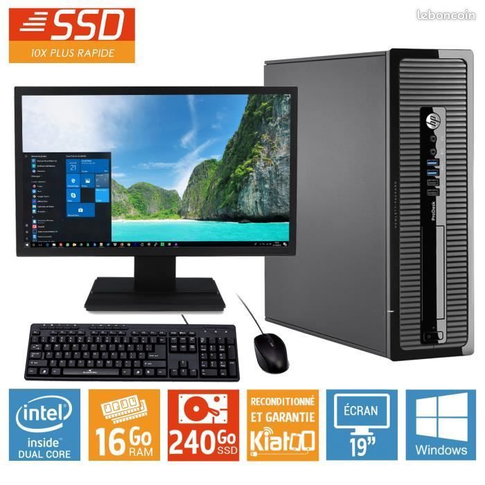Ordinateur de bureau HP PRODESK 400 G1 pentium dual core 16 go ram 240 go disque dur ssd, 19 pouces, (image 1)