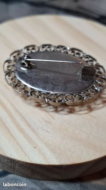 Grande Broche Vintage Argent – Pierre Naturelle, Occasion, Charme Ancien