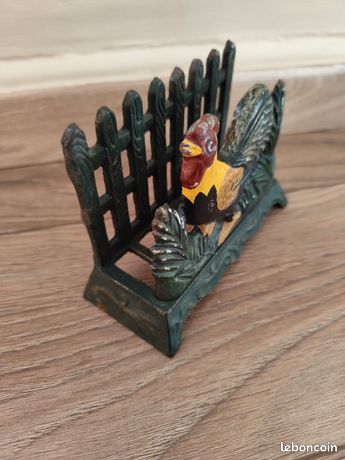 Porte-savon Ancien En Fonte - Décor Coq - Noir - Pièce Vintage à Restaurer