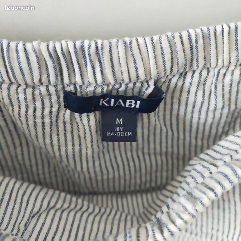 Haut blouse tee shirt femme Kiabi style marin marinière taille 38 blanc et bleu rayé (image 2)
