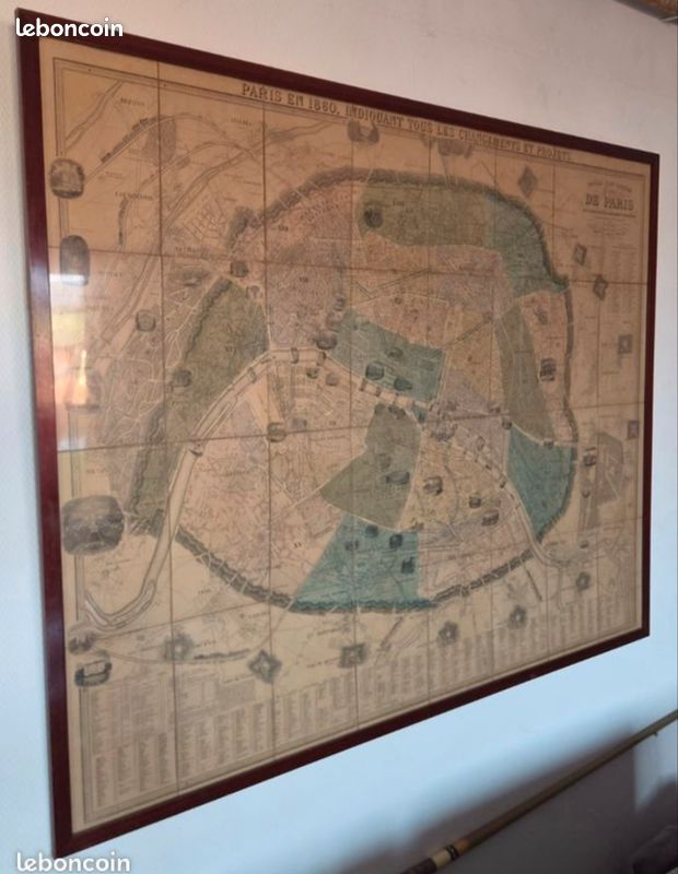 Cadre plan original de paris 1860 indiquant tout les changement et projets (image 1)