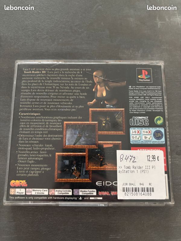 Tomb Raider III – PS1 – Version Française – Sony – Bon État – Jeu Rétro