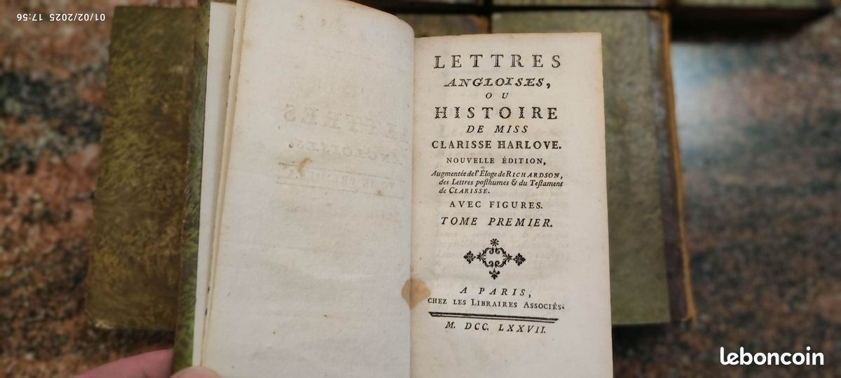Lettres angloises, ou Histoire de Miss Clarisse Harlove. Nouvelle édition, augmentée de l'Eloge de Richardson, des lettres posthules & du testament de Clarisse.(Complet, 14 volumes reliés 7 tomes). (image 8)