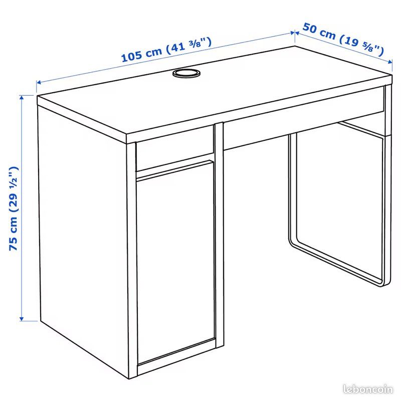IKEA Micke, Bureau rectangulaire, 105x50cm, blanc (image 4)