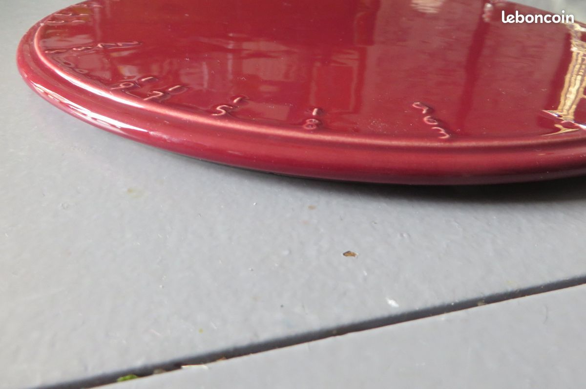 Plat rond diviseur faïence émaillée rouge vintage (image 3)