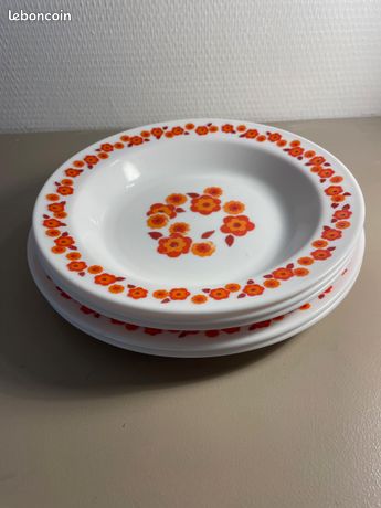 Lot De 5 Assiettes Creuses Arcopal Lotus Vintage - En Verre - Occasion