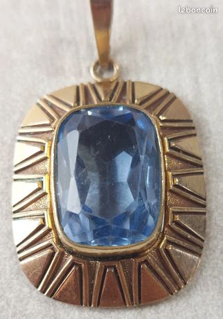 Pendentif Fantaisie Plaqué Or Avec Pierre Bleue - Occasion, Bijou Décoratif