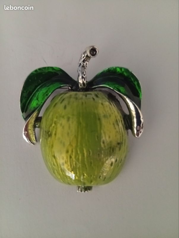 Broche Vintage Oversize En Forme De Pomme - Métal - Années 1990 - Occasion