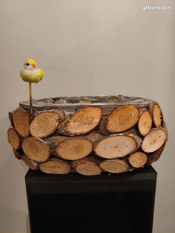 Jardinière cache pot en rondins de bois 35 x 25 cm (image 2)