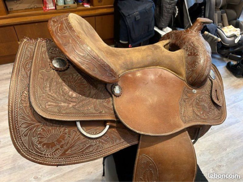 Western Chaud Selle 16  Sur Eco Cuir Buffalo Roux Marron Tambour Dye