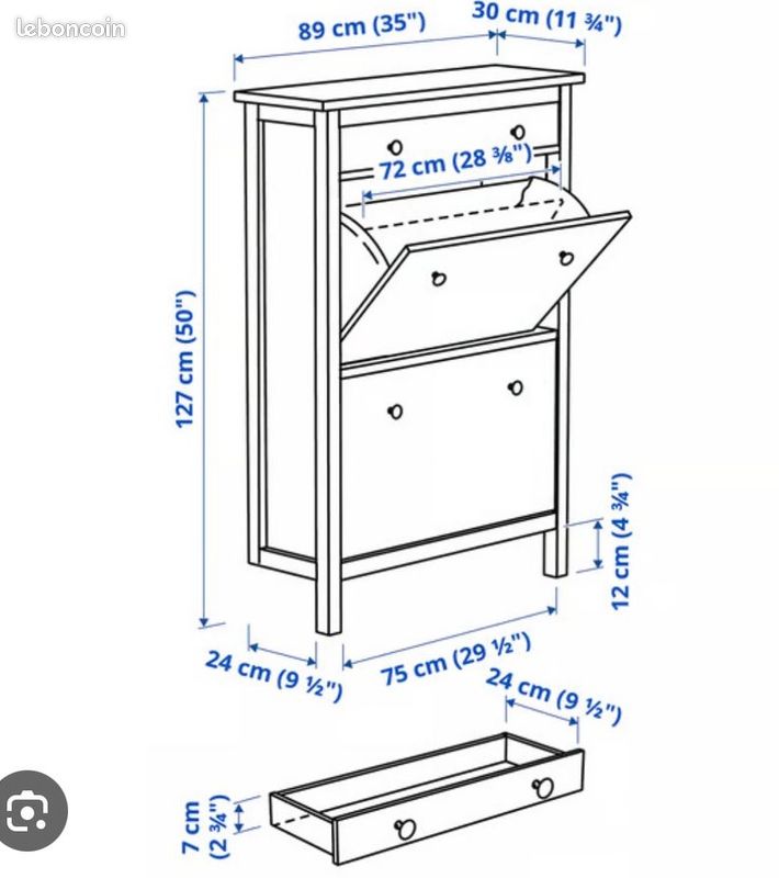HEMNES Armoire à chaussures 2 casiers, blanc, 89x127 cm - IKEA (image 2)