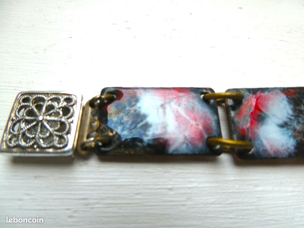 Bracelet Cuivre Articulé émaillé – Vintage, 118gr, Bijou Artisanat Unisexe