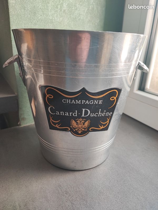 Seau à Champagne Ancien Canard Duchêne – Aluminium Argenté Avec Poignée – Vintage