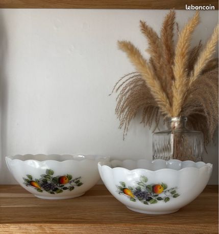Lot Vintage 7 Coupelles Arcopal - Motif Fruits Du Verger, Verre Coloré