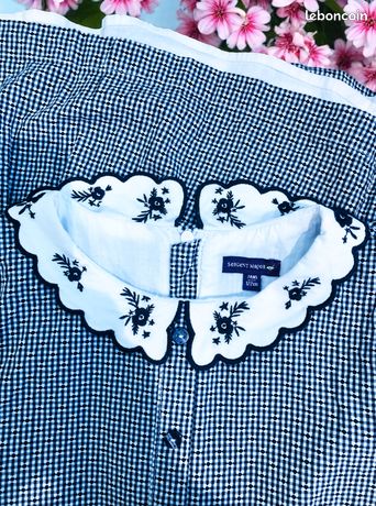 Robe Fille Sergent Major Carreaux Vichy Noir Et Blanc Taille 7 Ans - Comme Neuf !