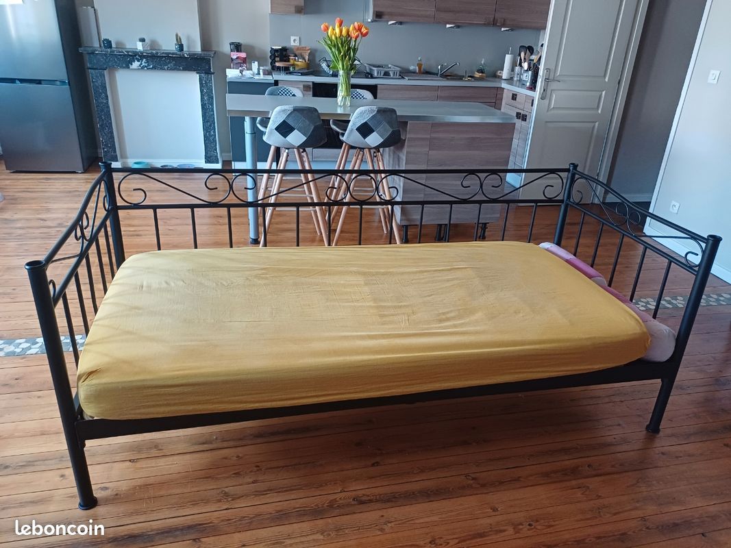 Vente d'un canapé/lit (sommier + matelas + deux coussins) (image 1)