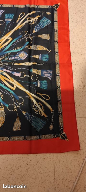 Foulard carré vintage Movitex motifs chaîne et pompons (image 4)