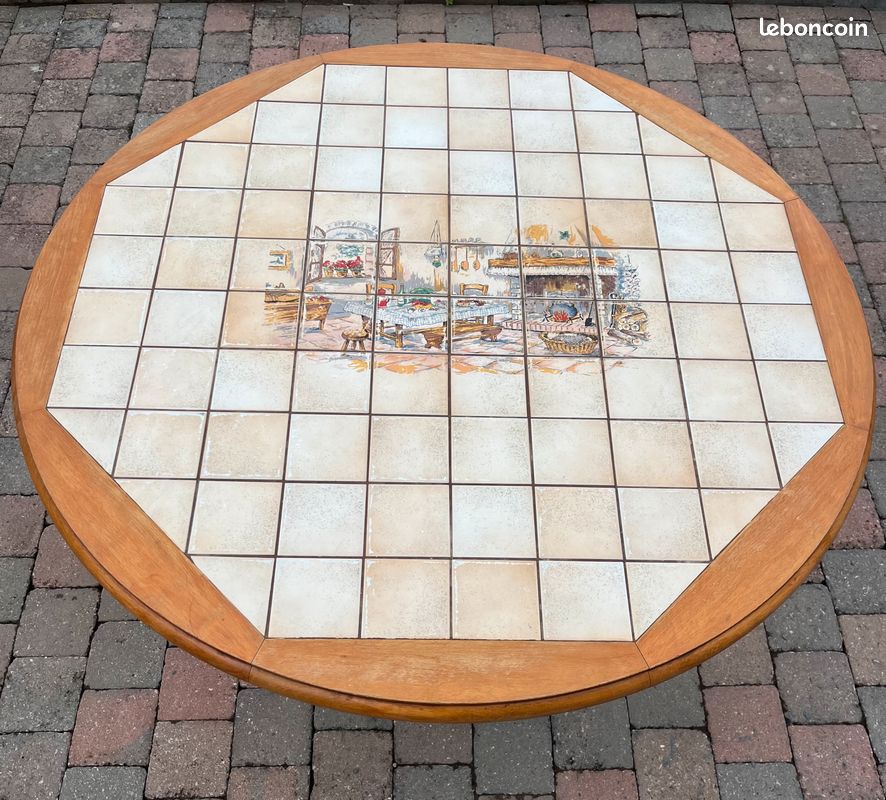 Table carrelée ronde diam 117, pied central (image 2)
