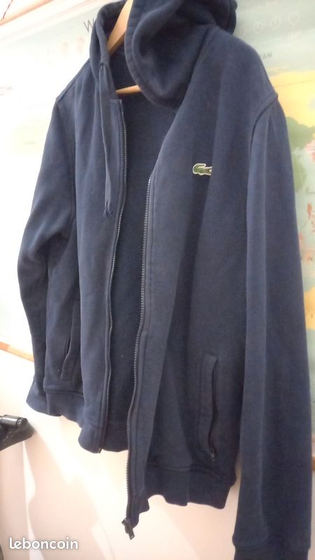 Sweat-shirt Lacoste Homme Taille L Excellent état portée deux fois seulement capuche bleue marine (image 5)