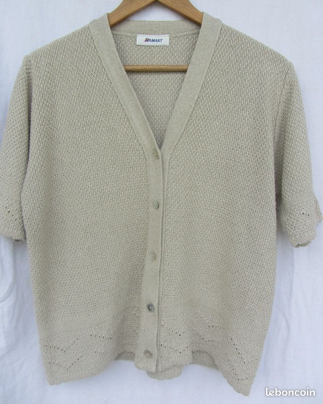 Cardigan à manches courtes beige clair vintage (image 4)