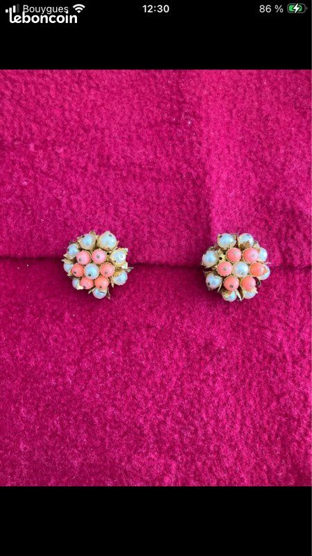 Boucles D'Oreilles Vintage à Clips - Pierre Orange Corail - Métal Fantaisie