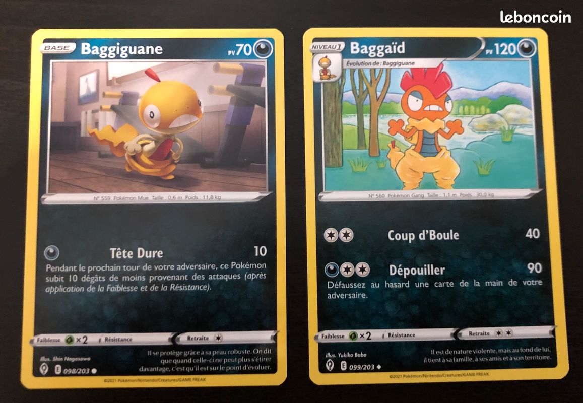 Lot carte Pokémon Baggiguane / Baggaïd - Evolution Céleste (image 1)