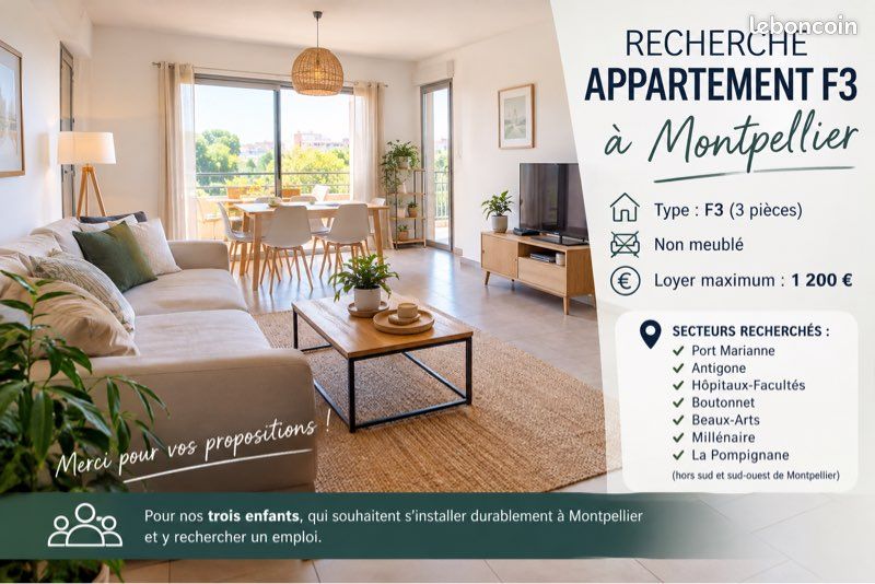 Appartement 3 pièces 65 m² · à Montpellier · 65 m² · 1 200 €/mois