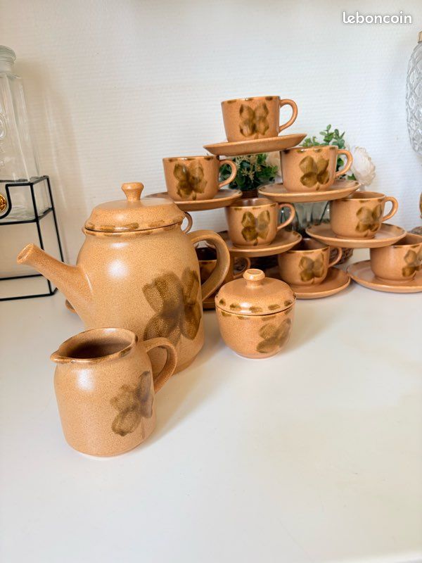 Service à café/thé Sarreguemines Trèfle en grès – 10 tasses – Vintage (image 3)