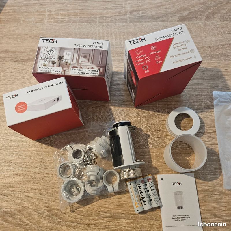 Lot de 2 tête thermostatoque connecté tech neuf + passerelle zigbee tech neuf (image 1)