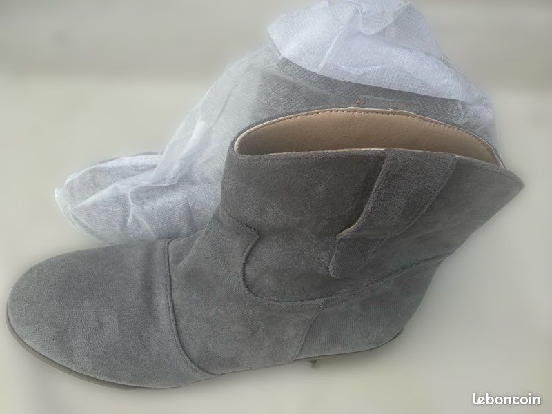 Bottines En Suédine Grises à Lacets - Taille 41, Talon Aiguille, Pointe Pointue - Neuf Avec Emballage